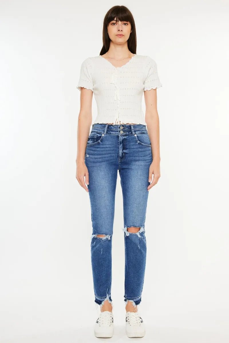 Kancan High Rise Distressed Slim Straight Jeans - Bela Fils BoutiqueBela Fils Boutique